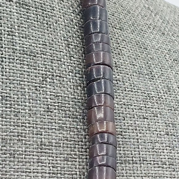 Unisex Necklace Brown Turquoise Colored Stone Beads Single Strand Barrell Clasp - Picture 6 of 9